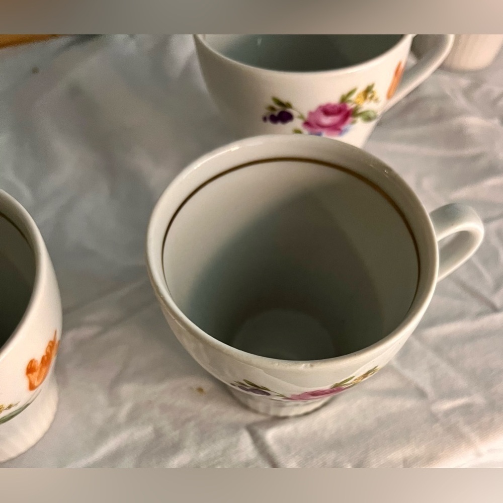 VTG JLMENAU East Germany Graf Von Henneberg Floral Ribbed Demitasse Cups Set 6 - Picture 9 of 17